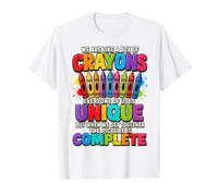Profesor Divertido: Somos como una Caja de crayones de Regreso a la Escuela Camiseta gráfica económica, Hombre, Blanco, M