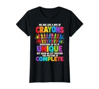 Profesor Divertido: Somos como una Caja de crayones de Regreso a la Escuela Camiseta gráfica económica, Mujer, Negro, S