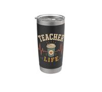 Profesor Vida Café Latidos del corazón Escuela Educador Humor Vaso térmico de acero inoxidable de doble pared