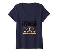 Profesores Unisex Profesional Kid Wrangler Divertido Regalo Camiseta Cuello V, Mujer, Azul Marino, S