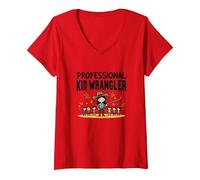 Profesores Unisex Profesional Kid Wrangler Divertido Regalo Camiseta Cuello V, Mujer, Rojo, S
