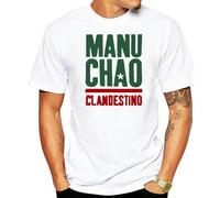 Profession Camiseta de moda Manu Chao Clandestino Logo para hombre, color negro, blanco, L blanco, blanco, XL