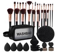 Professional Makeup Brush Collection - 47 Piece Contouring Blending Eye Lip Face Brush Kit, Travel Cosmetic Organizer Bag, Multi Function Beauty Tools, Salon Essential | Convenient Vanity Setup With V