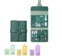 Professional Manicure & Pedicure Kit 12/16PCS Portable Nail Clipper Set,Heavy Duty Foldable Stainless Steel Tools for Home & Travel Nail Care (Dark green 16 pcs*)