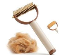 Professional Pet Deshedding Dog Brush - Dual Sided Undercoat Rake & Matted Hair Remover Detangler, Safe Grooming Tool for Long Thick Haired Cats, Ergonomic Non-Slip Handle 93g (Brown)