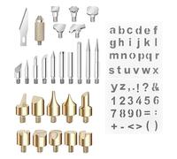 Professional Wood Burning Pyrography Kit 26Pcs High Precision Copper Tips with 2Pcs Letter Number Symbol Stencils for Wood Leather Carving Crafting DIY Art Projects