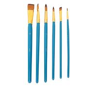 Professional Wooden Handle Nylon Hair Paint Brush Set 6PCS Round Flat Tip Art Craft Watercolor Acrylic Painting Brushes for Artists Beginners (Azul)