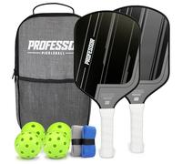 Professor Premier - Palas de Pickleball, Juego de Pickleball de Superficie de Fibra de Vidrio Aprobado por USAPA con 2 paletas de Pickleball, 4 Bolas, Bolsa de Transporte, agarres para Hombres y