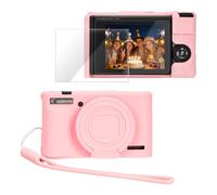 PROfezzion Funda protectora de silicona para Canon PowerShot SX740 HS, funda de silicona con protector de pantalla de cristal y correa de muñeca para cámara Canon PowerShot SX740, color rosa