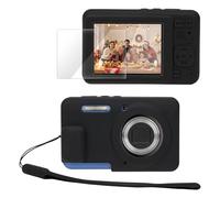 PROfezzion Funda protectora de silicona para Kodak PIXPRO FZ55, accesorios de ajuste delgado, con protector de pantalla de cristal y correa de muñeca para cámara digital Kodak FZ55, color negro