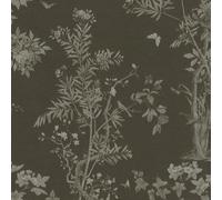 Profhome Papel pintado de flores 790436-GU Papel pintado no tejido antracita pardo-negruzco gris-cuarzo 0,53 m x 10,05 m / 5,33 m2