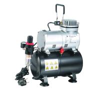 Profi-Airbrush Compresor Universal I | Silencioso 47dB con Tanque 3L | 125W Auto Start/Stop | Presión 4 Bar | Filtro de Aire y Manómetro | Ideal para Maquillaje, Modelismo y Decoración de Tartas