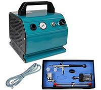 Profi-Airbrush Kit Beauty MAXX | Compresor Silencioso 47dB con Tanque 0,3L | Pistola 134s Doble Acción con Frasco de Vidrio y Copa Metal | 3 Boquillas | Ideal para Maquillaje, Uñas y Personalización