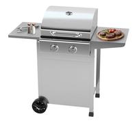 ProfiCook - Barbacoa de gas para temperaturas de hasta 350 °C, parrilla de hierro fundido auténtico, para balcón, incluye reductor de presión de gas y manguera, 2 quemadores, pequeña, 2 estantes, PC