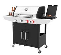 ProfiCook - Barbacoa de gas para temperaturas de hasta 450 °C, 2 zonas de potencia y quemadores laterales, rejillas de hierro fundido auténtico, 4 quemadores, abrebotellas, indicador de temperatura, 4