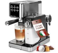 ProfiCook® cafetera espresso 2en1 para café en polvo y cápsulas compatibles Nespresso - máquina portafiltro 20 bar - con sistema de leche para latte y cappuccino- portafiltro para espresso- PC-ES 1266