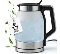 ProfiCook® Hervidor de agua 1,7 litros con cristal satinado | depósito de agua azul iluminado | con 1,7L | Hervidor de agua con abertura de llenado de cierre automático | sin BPA | PC-WKS 1215 G
