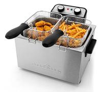 ProfiCook PC-FR 1038 freidora doble, 2 cestas pequeñas y 1 grande, 5 litros de capacidad, filtro permanente de olores y vapores de grasa, 3000 vatios, carcasa de acero inoxidable