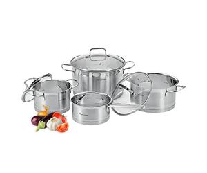 ProfiCook PC-KTS 1224 Induction Cooking Pot Set, 7 Pieces, for All Hobs, Induction Electric Hob, Ceramic Halogen and Gas Hob, Stainless Steel Pot Set with Lid, Scale on The Inside