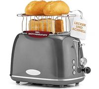 ProfiCook Tostadora retro en un elegante diseño vintage - Tostadora de 2 discos con ranura ancha (ranuras para tostadoras extra anchas) y carcasa de metal macizo - PC TA 1193 antracita