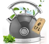 Proficook WKS 1192 Retro Hervidor Agua Eléctrico, Diseño Vintage, 1,7 litros, Indicador Temperatura, Acero Inoxidable, Resistencia Oculta, Apagado Automático, 2200W, Antracita