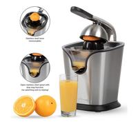 Proficook ZP 1154 - Exprimidor eléctrico zumo naranjas y limón con palanca, motor profesional, antigoteo, 2 conos, acabado en acero inoxidable 160W