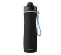 PROFINO Botella deportiva de acero inoxidable con aislamiento activo, 625 ml, color negro, con tapa abatible para beber con una sola mano, a prueba de fugas, 6 horas de calor, 12 horas de frío, acero