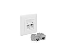 ProfiPatch Keystone - Enchufe de red LAN (cat. 6A, 500 MHz, empotrable, 2 puertos RJ45, conector POE CAT7, CAT6A, CAT6, CAT5, apantallado), color blanco