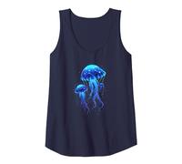 Profundidades del mar y Medusa resplandeciente Camiseta sin Mangas, Mujer, Azul Marino, S