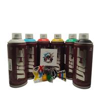 PROGAL COLORS Miami Vice - Lote de 6 Botes de Spray para Graffiti de 400 ml Alta Presión + 3 Boquillas