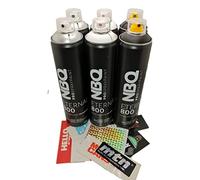 Progal Colors NBQ Eternal - Pack Doble Dominos (Negro, Blanco, Plata 600mL) - Spray Mate Alta Presión Secado Ultrarrápido para Graffiti, Manualidades y Decoración - Incluye Pegatinas