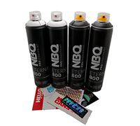 PROGAL COLORS NBQ ETERNAL - Panda Pack - Spray de Pintura Mate Alta Presión (2x Negro 600mL + 2x Blanco 600mL + Pegatinas) Secado Ultrarrápido para Graffiti Manualidades y Decoración