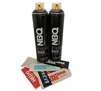 PROGAL COLORS NBQ ETERNAL - Two Black Pack - 2x Negro 600mL Pintura en Spray Negro Mate de Alta Presión y Secado Ultrarrápido para Bombing Graffiti Manualidades y Decoración + Pegatinas