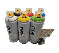 PROGAL COLORS NBQ Pro - Lote de 6 frascos de pintura en spray Original BASIC H2O 6 x 400 ml + 3 x difusor - Pintura en aerosol a base de agua - Bajo olor - GRAFFITI MURALISME
