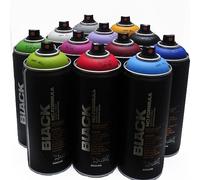 PROGAL COLORS Pack Colores Originales Montana Black - 12x Sprays 400 ml - Pintura en Aerosol - Secado Rápido - Excelente Poder Cubriendo - Durabilidad de los Colores - Kit Graffiti