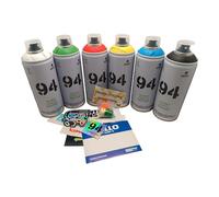 PROGAL COLORS Set Montana 9 4 Bombolettas de Spray Montana Streetart Mate Graffiti 6 x 400 ml El set incluye un regalo de pegatinas + 3 difusores de repuesto