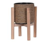 PROGARDEN Macetero con soporte, 14,5 x 23 cm, metal y yute, madera, 1 unidad, maceta para plantar, maceta exterior e interior, maceta decorativa para jardín, color marrón