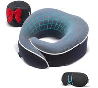 Proglobe Almohada de Viaje, Juego de Almohada de Espuma viscoelástica, Almohada ortopédica, artículos Esenciales de Viaje para Volar, Kit con máscara para Dormir contorneada 3D