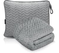 Proglobe Manta de Viaje Suave & Cálida para Avión & Coche - Imprescindible para Vuelos Largos para Mujeres, Hombres, Niños - Almohada Compacta con Funda para Equipaje & Clip para Mochila, Gris