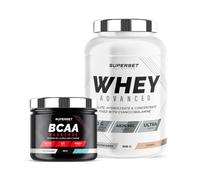 Programa Muscle Shape - 100% Whey Proteine Advanced 900g Galletas - BCAA Hardcore Tutti Frutti