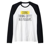 Programación Programador Divertido Trabajo Café Tecnología Desarrollador de Software Camiseta Manga Raglan