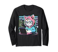Programador de Gato Divertido codificación portátil Hacker estética Manga Larga