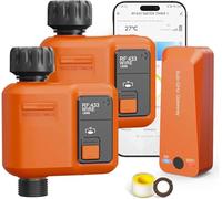 Programador de Riego WiFi Salidas con Gateway Tecnología RF 300M, 2 Paquetes Temporizador Riego Automático Compatible con Alexa y Google, Retardo por Lluvia, Temporizador Riego para Jardín y Césped