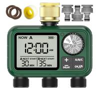 Programador Riego 3 Salidas con Entrada de Latón, Pantalla LCD Grande, Temporizador de Riego Automatico con Retraso por Lluvia, Riego Automático/Manual, Programador de Riego para Jardín Césped