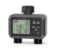 Programador Riego,con 2 Salidas Controladas Independientemente,Temporizador Riego Automatico,Resistente al Agua IPX5,Utilizar Programador de Riego a Pilas,para Césped,Jardín,Piscina