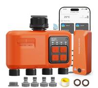 Programador Riego WiFi 4 Zonas, Control Remoto por App 300m, Compatible Alexa Google, Temporizador Agua Inteligente para Jardín con Retardo Lluvia y Modo Manual