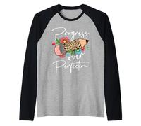 Progreso sobre la perfección Lápiz Leopardo Maestro Motivacional Camiseta Manga Raglan
