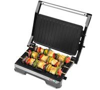 Progress 2 en 1 Plancha sana - eléctrica con placas antiadherentes, se abre a 180° para cocción doble, sin aceite, bandeja de goteo extraíble, fácil de limpiar, asa de tacto frío, 850 W