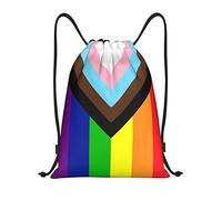 Progress Pride Flag Rainbow Gay Lesbian Transgénero Bisexual LGBTQ Mochila con cordón impermeable bolsa de playa bolsa de gimnasio pequeña mochila de viaje mochila deportiva para mujeres y hombres