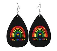 Progress Pride Flag Rainbow Gay Lesbian Transgénero Bisexual Lgbtq Pendientes de cuero para mujer Faux Leathe Water Drop Pendientes Vintage Ligero Pendientes colgantes Joyas para mujer
